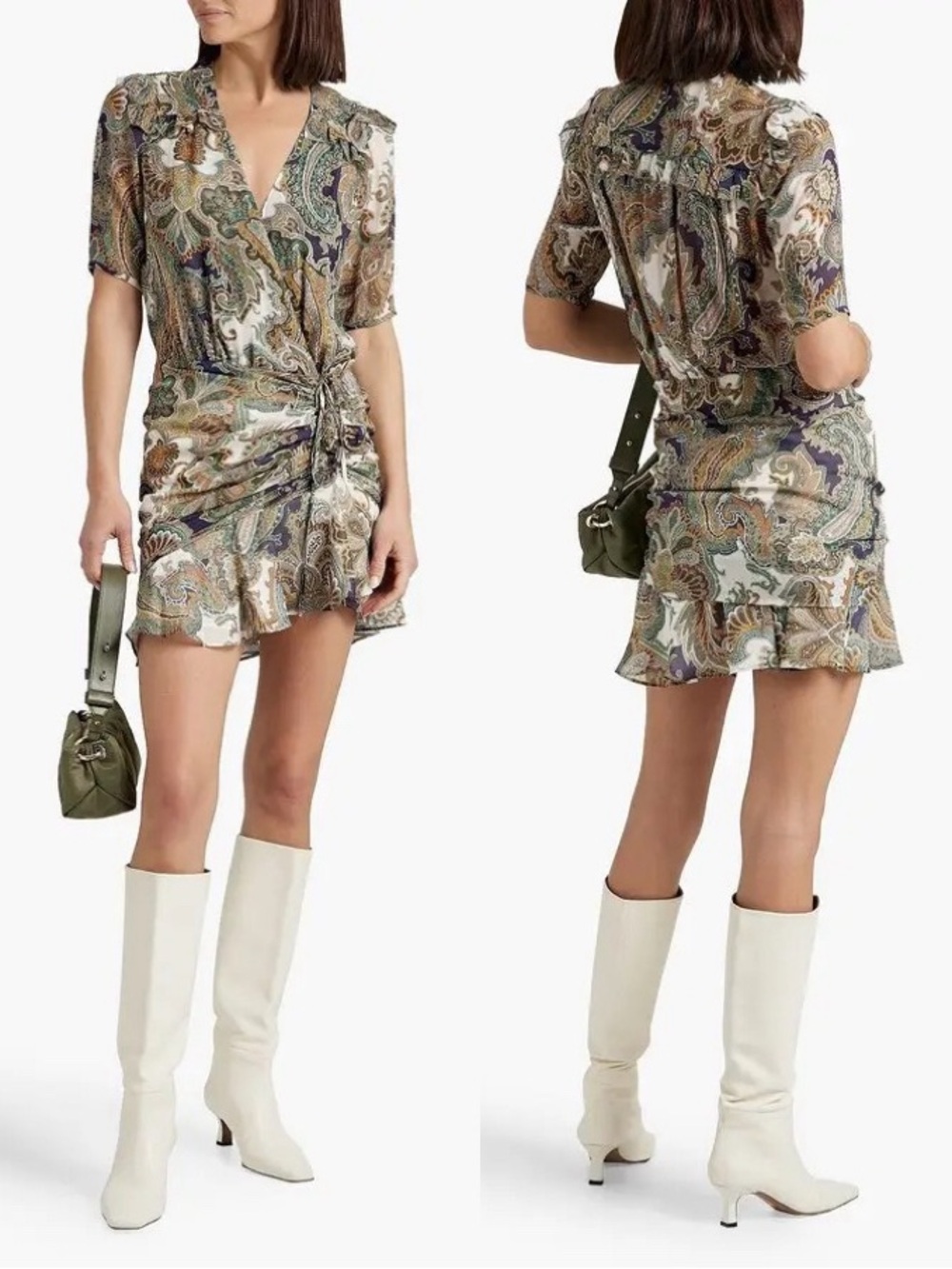 Veronica Beard Dakota Paisley Silk Ruffled Mini Dress Army Multi NWT